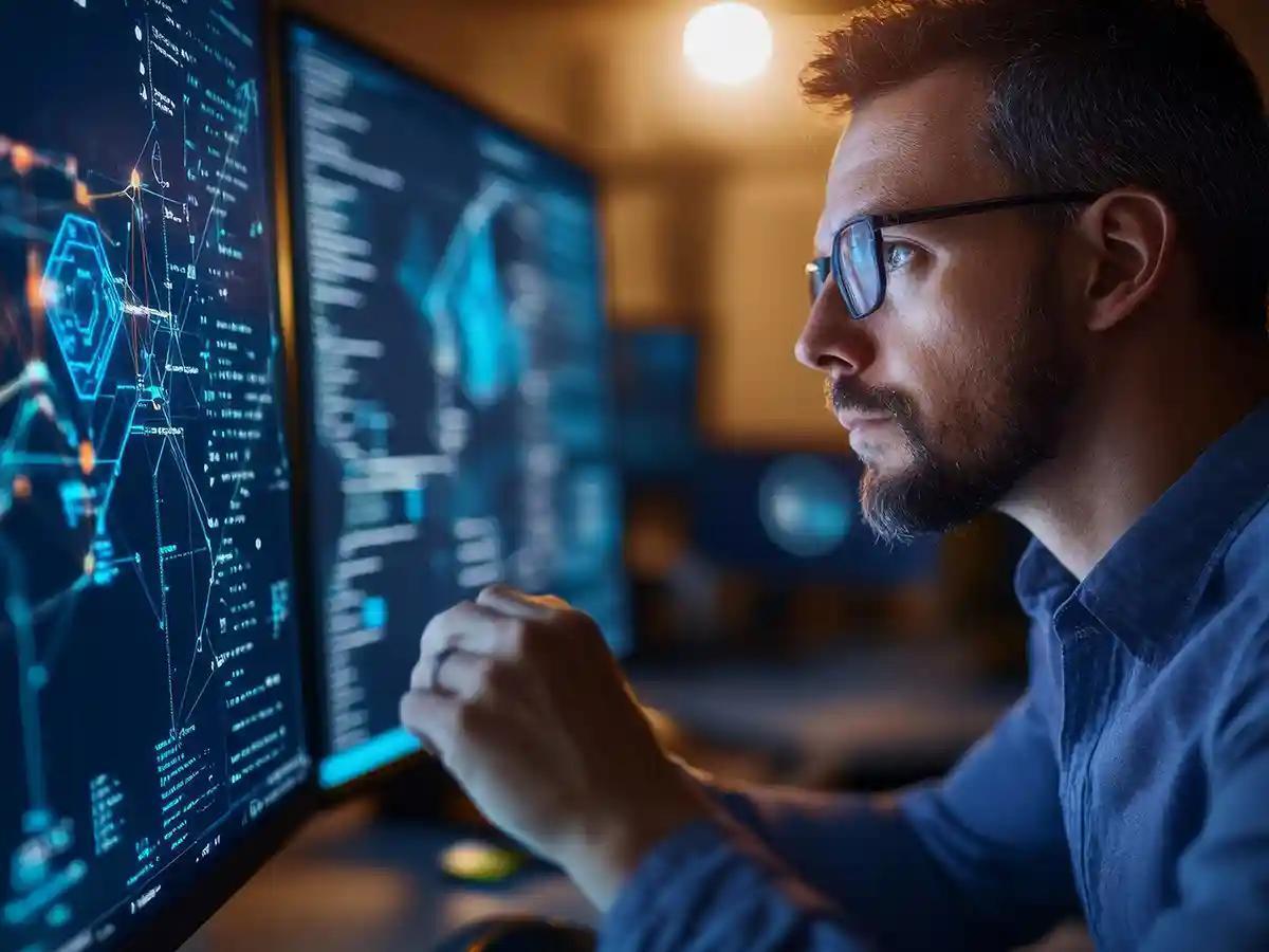 soc analyst working at a desktop computer 